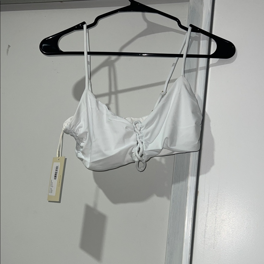 Ramy Brook White Lace-Up Bikini Top